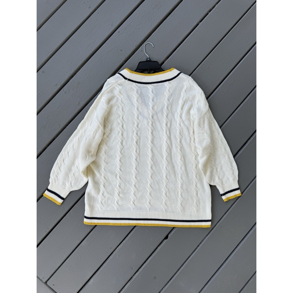 Divided by H&M Oversized Sweater‎ Chunky Large White Cable Knit Preppy V-Neck - Picture 7 of 7